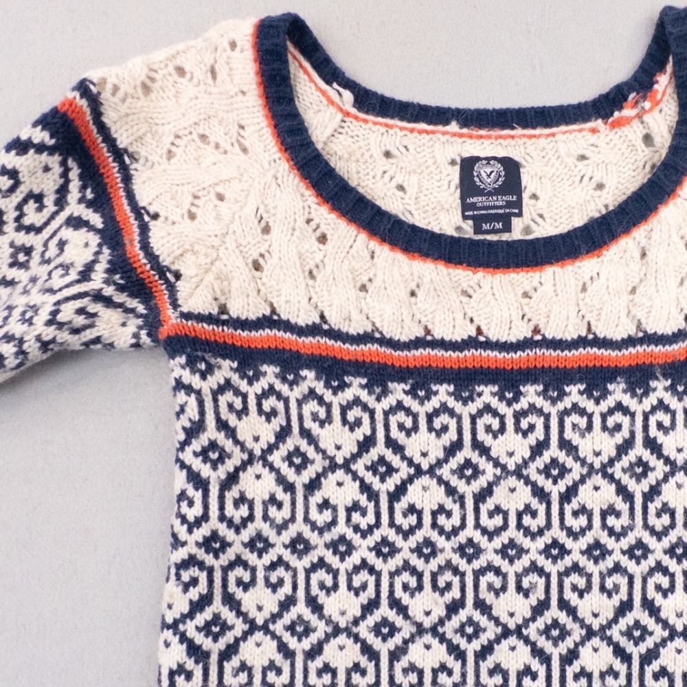 Vintage American Eagle Outfitters Fair Isle Nordic Scoop Neck Sweater M